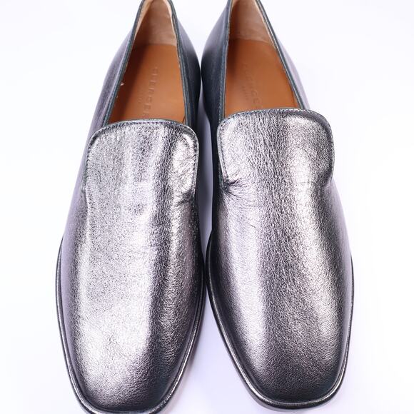 CLERGERIE Olympia Leather Smoking Loafers Pewter Metallic Flats Women's 39.5 - Picture 6 of 10
